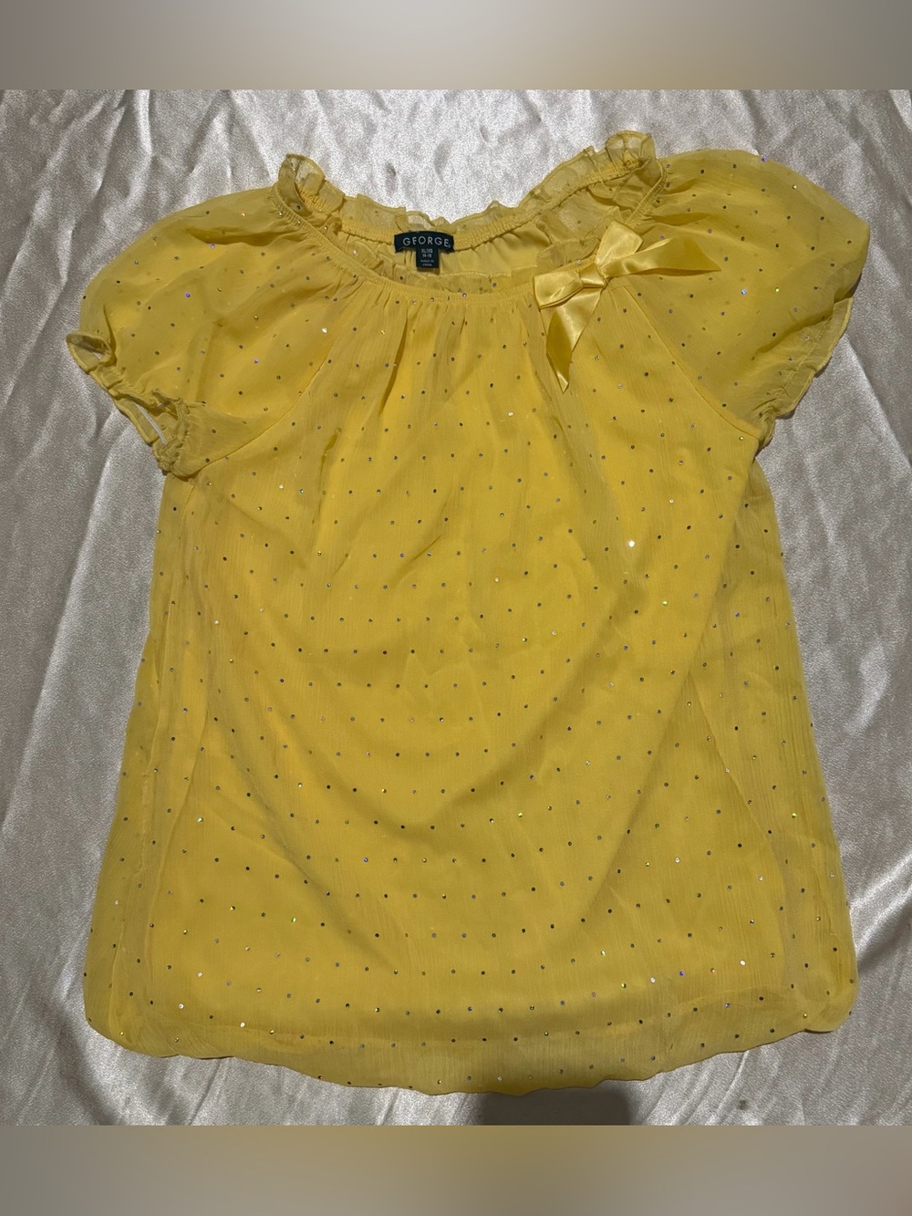 Vintage Y2K George Yellow Sequin Babydoll top Girls XL 14-16 Sabrina Inspired